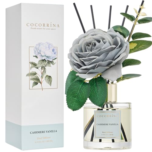 Image of Cocorina Reed Diffuser Set, Flower Reed Diffuser Cashmere Vanilla, Scented Diffuser with Sticks Home Fragrance Essential Oil for Bathroom Shelf Decor, Living Room, Large Room, Rose /6.7 Ounce /1pack