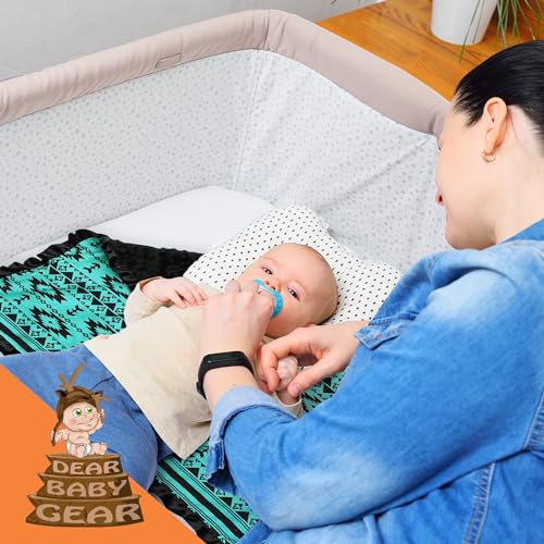 Image of Dear Baby Gear - Premium Car Seat Infant Blanket - Soft Swaddle Blanket for Baby Girls and Boys, Plush Blankets - Adorable Designs, Comfortable Fabric - Aztec, Teal and Black (32 x 32 inches)