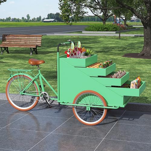 Carrito de triciclo móvil con sombrilla y paraguas, capacidad resistente de 440 libras para la venta de alimentos, bebidas y flores sobre la marcha