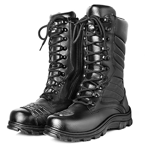 Bota Coturno Militar Couro Masculina Preta Cano Longo (40, Preto)