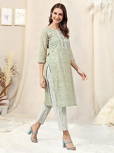Image of MIRCHI FASHION Pure Cotton Straight Kurta Set for Women with Pant | Printed Kurta Pant Set | Ethnic Office Wear Kurta Set with Trouser