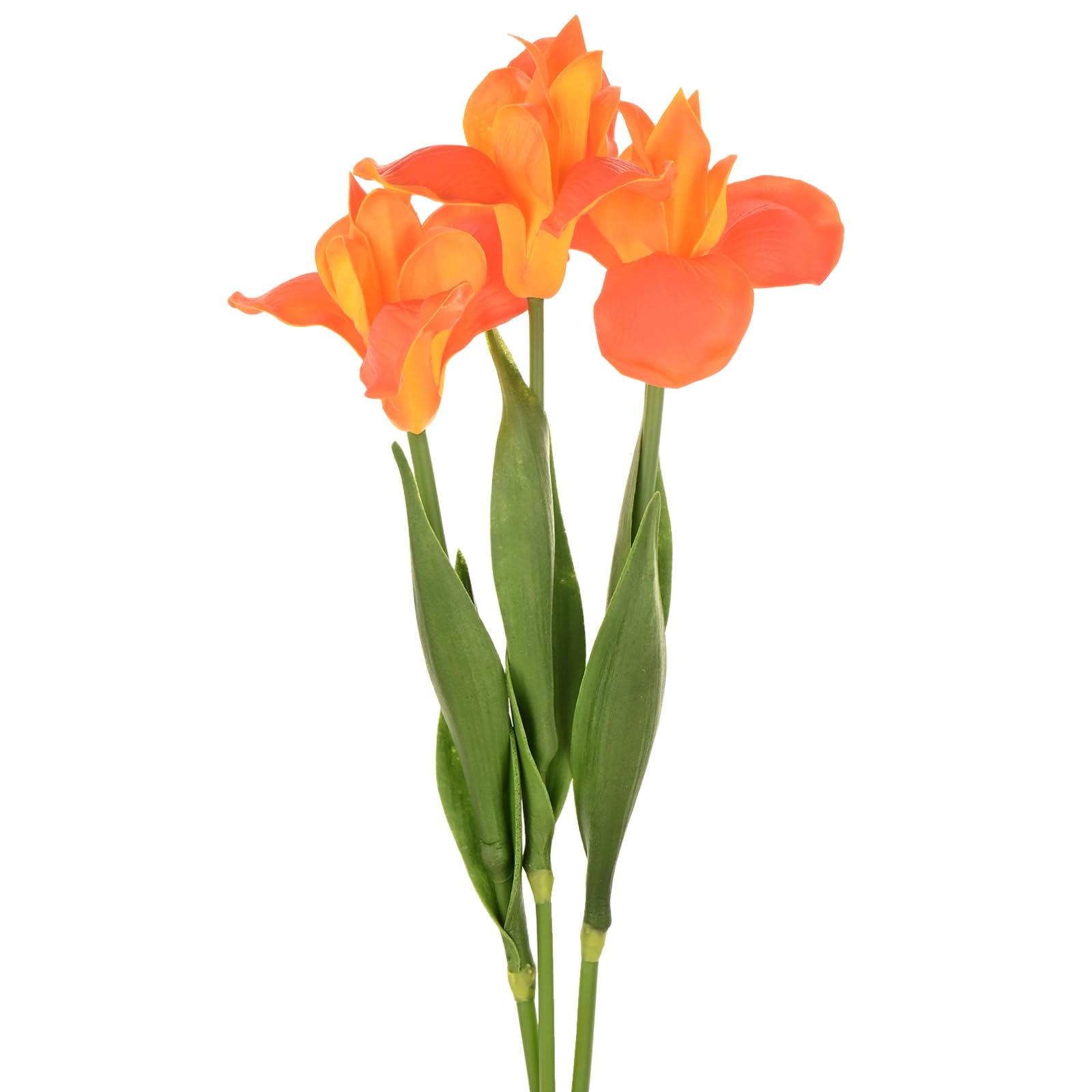 M METERXITY 3-Pack Orange Artificial Iris Flowers,18 Inch Faux Iris PU Bouquets Real Touch Faux Flowers for Home/Wedding/Christmas/Party