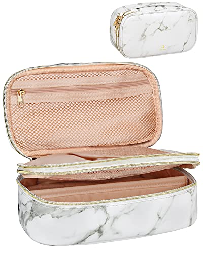 Relavel Makeup Bag Small Travel Cosmetic Bag for Women Girls Makeup Brushes Bag Portable 2 Layer Cosmetic Case Brush Organizer Christmas Gift (Various Large, marble)