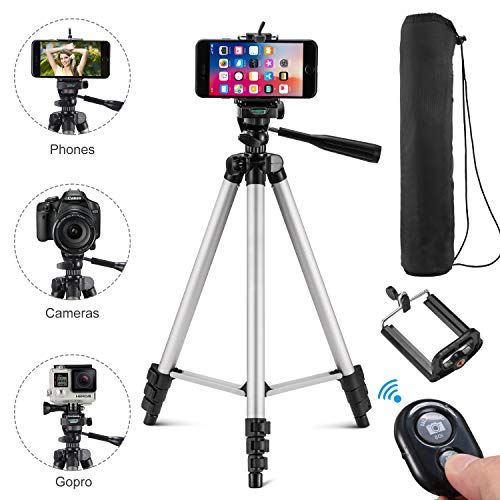 Kwithan Tripod, 50-inch Video Tripod for Cellphone and Camera, Universal Tripod with Wireless Remote & Cellphone Holder Mount