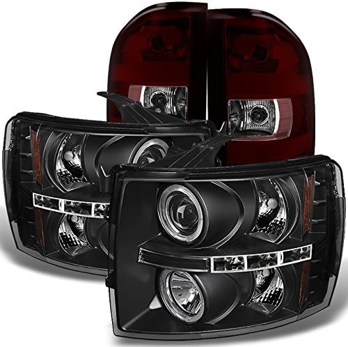 AKKON - For Chevy Silverado 1500 2500 3500 HD Black Dual LED Projector Headlights + Dark Red Tail Lights