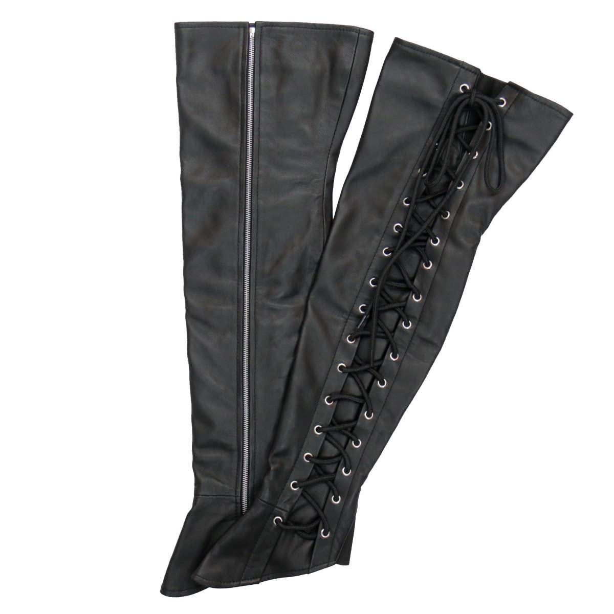 Hot Leathers LCU1003 Ladies Black Lambskin Leather Leggings with Black Side Lace - 2X-Large