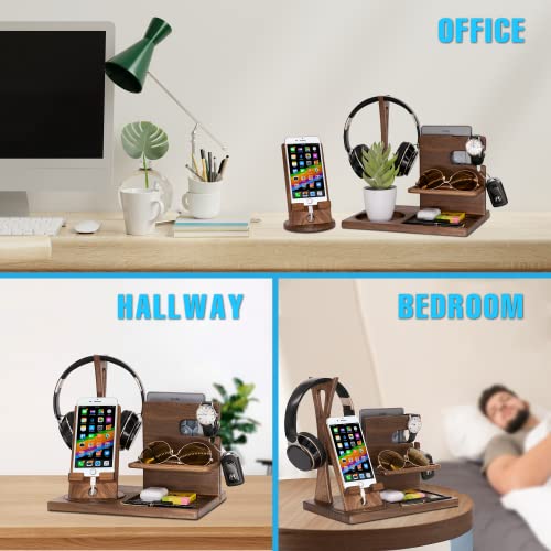 Gladsico Handmade Desk Organizer With Headphone Stand, Rotating Phone Stand, Accessories Organizer - Gift Ideas For Men, Women On Birthday, Anniversary, Fathers Day, Mother Day, Christmas #TOP2