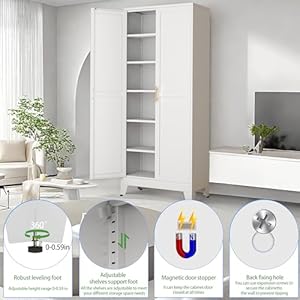 752H Pantry Storage Cabinet Kitchen Storage Cabinets with Adjustable Feet and Shelves Metal Pantry Cabinet for Kitchen Living Room Laundry Room and Dinning Room