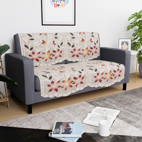 Image of Kuber Industries (Set of 4) Stylish & Durable Cotton Sofa Covers 2 Seater | Washable Sofa Protector /Mat & Slipcover for Hall, Living Room & Office | Brown Printed Lining
