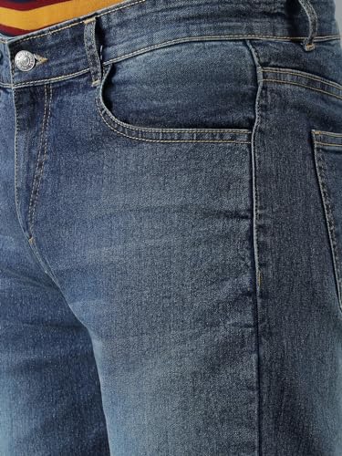 Image of KOTTY Men's Slim Fit Mid Rise Dark Blue Jeans