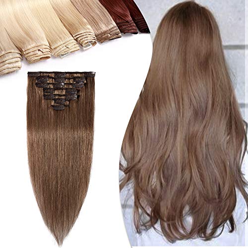 Human Hair Clip in Hair Extensions Thin Remy 20 Inch 7pcs 15 Clips Remi Hair Clip on Extensions Strong Machine Weft 70g Silky Straight for Women Fashion Beauty #30 Light Auburn