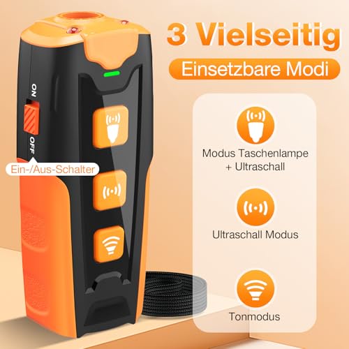 HZK Anti Bell Gerät für Hunde,Ultraschall Hundeabwehr, 3 Modi (Ton/Ultraschall/Taschenlampe), 7m Reichweite, Wiederaufladbar & Humane Hunde Bell Stop Gerät für Kleine bis Große Hunde