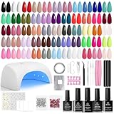 Beetles Gel Nail Polish Kit with U V Light - 80Pcs Color Enchantment 55 Colors Gel Polish Starter Kit with Base Top Coat DIY Nails Supply Stickers Manicure Tools Christmas Gift for Women Teens Girls