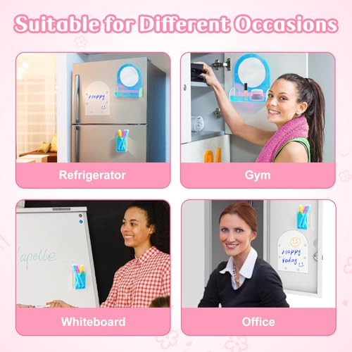 Image of ANPHSIN Iridescent Finish Locker Accessories Set - Includes Acrylic Magnetic Mirror, 2 Pen Holders, Dry Erase Board, Back to School Supplies Locker Decor Organizer for Girls Gifts