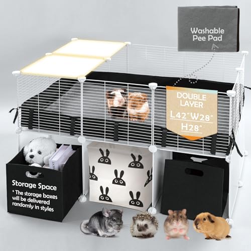 MEEXPAWS Guinea Pig Cages Small Animal Playpen with Waterproof PVC Liner & Washable Pee Pad & Storage Space, C&C Cage for Guinea Pigs, Hedgehog, Hamsters, Ferrets,Indoor Enclosure Wire Yard Playpen