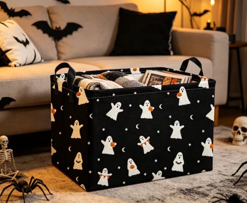 Image of Kids Basket Hlooween Storage Basket Gift Basket Rectangular Bedroom Decor for Books(Black Ghost)