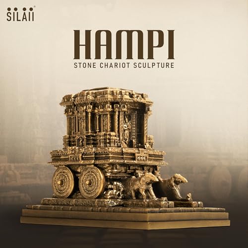 Image of SILAII Hampi Stone Chariot Sculpture - 6 Inch Length Decorative Showpiece | Traditional Indian Temple Art Statue for Home & Office Decor