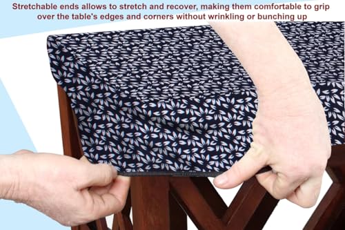 Image of The Furnishing Tree Elastic Rectangular Dining Table Cover WxL 32x54 in Inches Polyester Leaf Pattern Blue