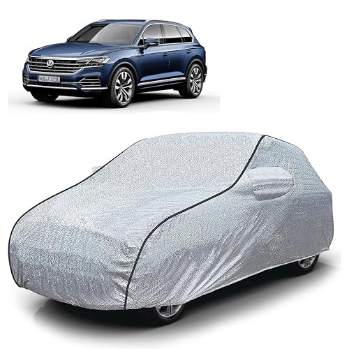 Image of Sulfar 100% Waterproof Car Body Cover Compatible with Mirror for Volkswagen Touareg (Triple Stitched, Full Bottom Elastic, Magic Silver with Black Piping)