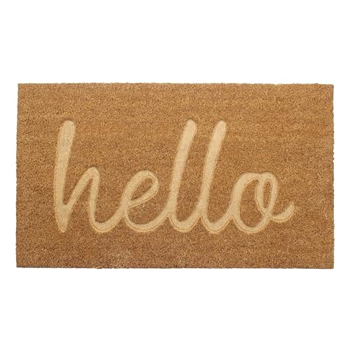 IRONGATE Welcome Doormat - Non Slip Deep Groove Dirt Trapping Hello Impression Coco Coir Door Mat - Low Profile Front Doormat - Indoor Outdoor Durable Easy Clean Entrance Door Mat - 17 x 30 inches