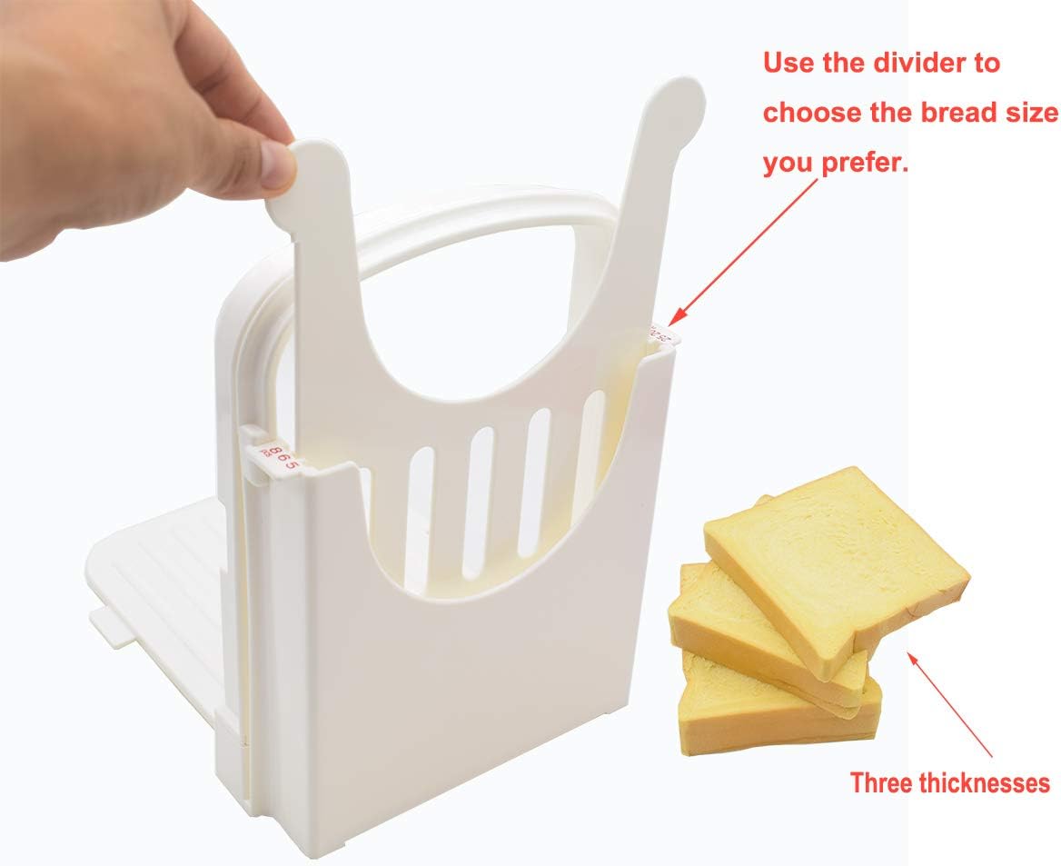 Aobrill Bread Slicer for Homemade Bread Foldable Toast Slicer with Non-slip Mat (White)