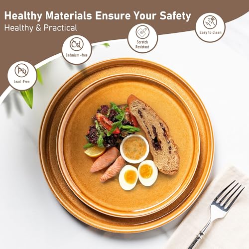 Image of GBHOME Ceramic Dinnerware Sets for 4, 12 Pieces Stoneware Plates and Bowls Sets, Scratch Resistant Dishes, Dishwasher & Microwave Safe, Reactive Glaze-Amber