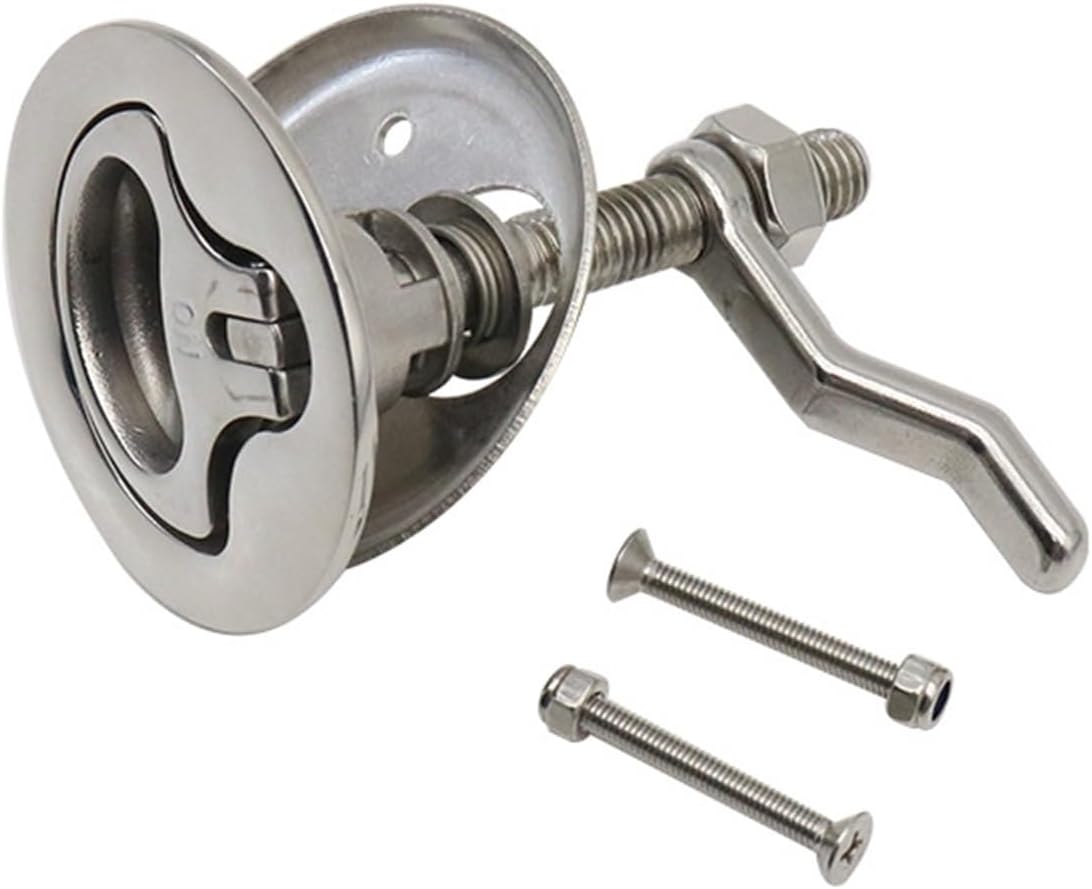316 Stainless Steel Marine with Plate Handle Rotary Pull Ring Hatch Door Lock Floor Buckle for Box Deck Hatch 1Pcs