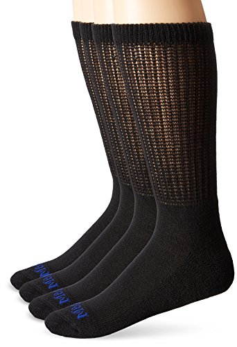 MediPEDS Men's 4 Pack Diabetic Crew Socks, Black, Shoe Size: 9-12