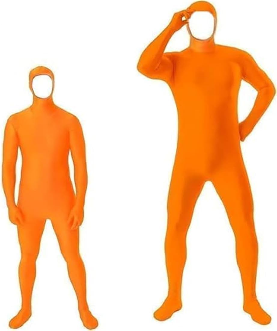 Orange Bodysuit Jumpsuit Yellow Mustache and Eyebrows Halloween Costume Set for Halloween Christmas Party Cosplay