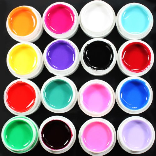 Professional Uv Color Builder Gel False Tips Acrylic Nail Art Set for Beauty Salon Shop, 12 24 28 36 Mixed Color Pure Solid Glitter Shiny Dust Powder Hexagon for Choose (16 Pure Color)