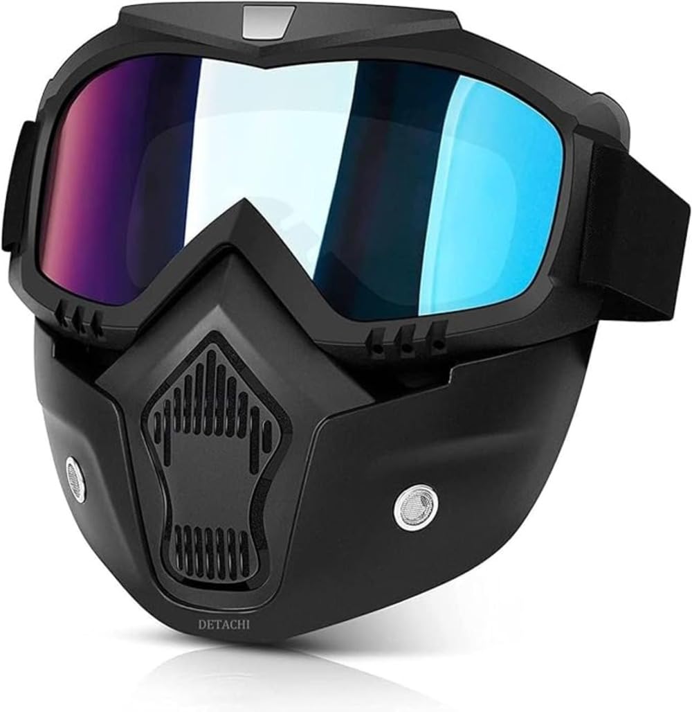 JB'S LAND Motorcycle Goggle mask Anti Scratch UV Protective Face Mask, Bike Riding Goggles Mask with Detachable Face Mask, Adjustable Elastic Strap Goggles Mask for Helmet Transparent Visor-image-39