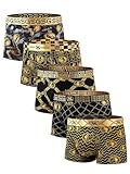 GDECC Men Black & Gold Mixed Color Cotton Underwear Cotton Flat Front Underpants for Men, L, 5PC_Black_Gold