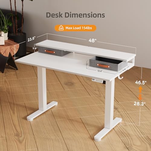 Image of Claiks Electric Standing Desk with 2 Drawers, 48 Inch, White
