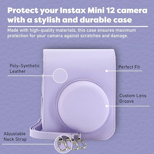 Image of Fujifilm Instax Mini 12 Instant Camera Bundle with Fujifilm Instax Mini Instant Film Value Pack (60 Sheets) with Accessories Including Protective Case, Strap, Photo Album (Lilac Purple)