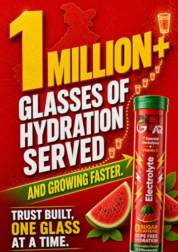 Image of MEGA VALUE COMBO of 5 | DIET GEAR 0 Sugar, 0 Caffeine Instant 7 Electrolyte Drink Mix | 25L /100 Glasses of CLEAN Electrolytes | Instant Daily Hydration for Gym, Heat & Hustle | No BS: No Maltodextrin, No Sucralose, No Artificial Sweeteners | Made in India
