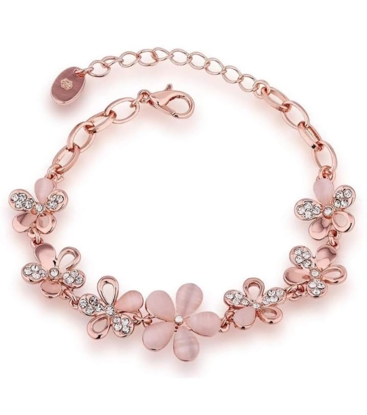 Rose Gold Plated Opal Look Flower Bracelet for Women And Girls (Pack Of 1) (B0CPBP7VQR) Amazon Price History, Amazon Price Tracker