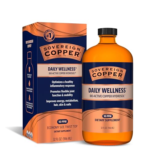 Sovereign Bio-Active Copper Hydrosol - Bioavailable Copper Liquid Supplement for Adults and Kids with Silver Hydrosol for Hair, Skin, and Nails - 32 fl oz (946mL)