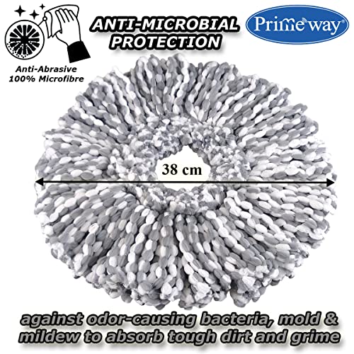 Image of Primeway Polyester Water Absorbent Microfibre Spin Mop Refills | Dense Replacement Mop Heads | Floor Pocha Mop Cloth | XL | 38cm | 115 Grams Each | 4 Pcs (Grey)