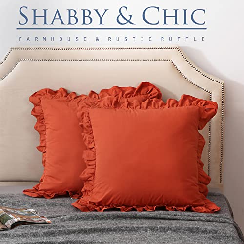 K Masaniji 2 Pack Burnt Orange Euro Pillow Shams 26X26 Inches, Pumpkin Rust Red Cotton Ruffle Soft European Throw Pillow Covers, French Country Farmhouse Bed Pillowcases (Terracotta, 26X26 Inches) #TOP3
