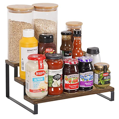Giikin 3-Tier Spice Rack, 13.7 Inch Wood Step Shelf Countertop Spice Storage Holder, Kitchen Pantry Cabinet Organizer Cupboard For Spice Bottles, Jars, Seasonings, Baking Supplies, Metal Frame #TOP6