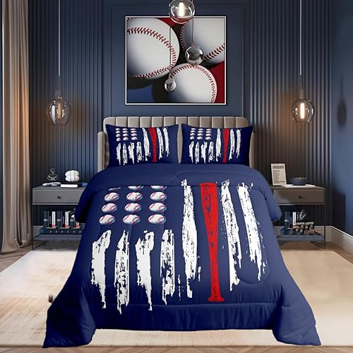 Castle Fairy Kids Baseball Gaming Comforter Set Twin Size Navy Bl...