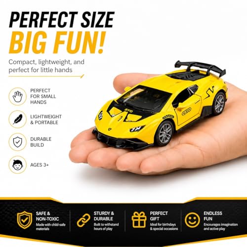 Image of 1:36 Scale Lamborghini Huracan STO Die-Cast Car - Alloy Pull Back Toy Vehicle with Openable Doors, Realistic Detailing Sports Car Model for Kids, Boys & Collectors 【Yellow】