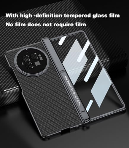 COQUE Vivo X Fold3 Pro Case,Slim Leather Cover with Phone Kickstand and Magnetic Hinge Protection,Tempered Film Weaving Shell for Vivo X Fold3 Pro-Carbon fiber - Image 4