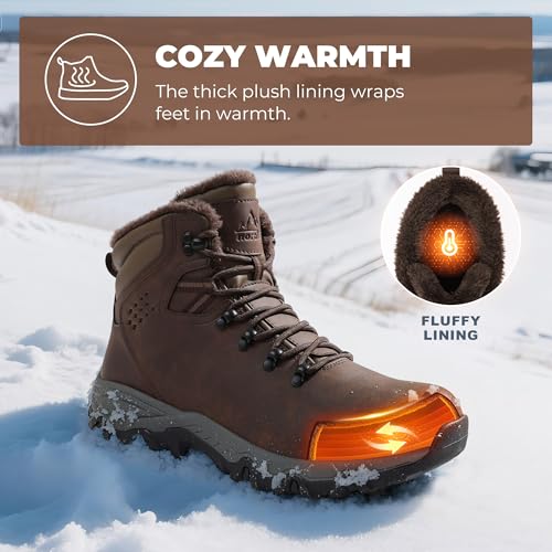 NORTIV 8 Mens Hiking Winter Snow Insulated Waterproof Outdoor Boots,Size 8,All Browm,NMUMSB2505