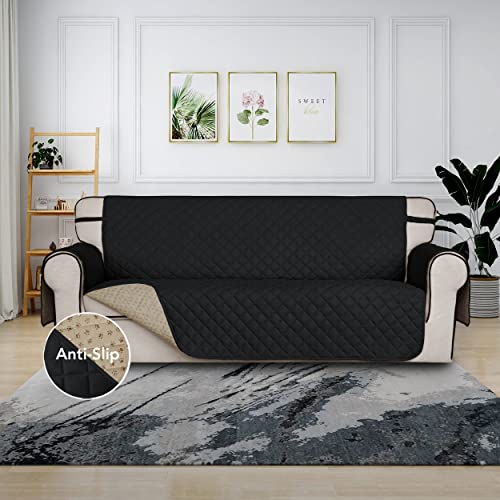 Issuntex Super Anti-Slip Couch Covers For 3 Cushion Couch Sofa, Water Resistant Sofa Cover Quilted Sofa Slipcover Furniture Protectors For Dogs, Pets, Kids (Sofa, Black) #TOP1