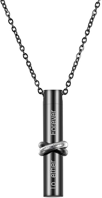 HooAMI Cremation Urn Necklace Together Forever Stainless Steel Memorial Keepsake Cylinder Pendant for Ashes