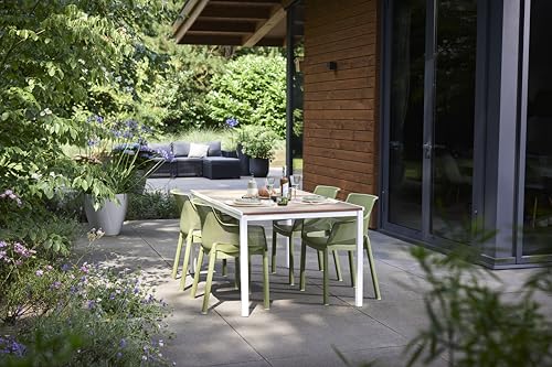 Keter Avon - Mesa Comedor Rectangular Exterior, jardín, terraza, 159 x 95 x 75 cm, Capacidad 6 Personas, Resina, Tablero Acabado imitación Madera, Marco Blanco - imagen 2