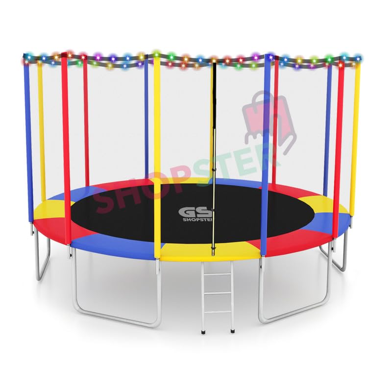 Image of Shopster Festive Edition 16 feet Heavy-Duty Jumping Trampoline for Adults & Kids with Safety Net, Remote-Control Waterproof LED Lights - Perfect for Indoor & Outdoor, Bouncer, Supports Upto 300kg