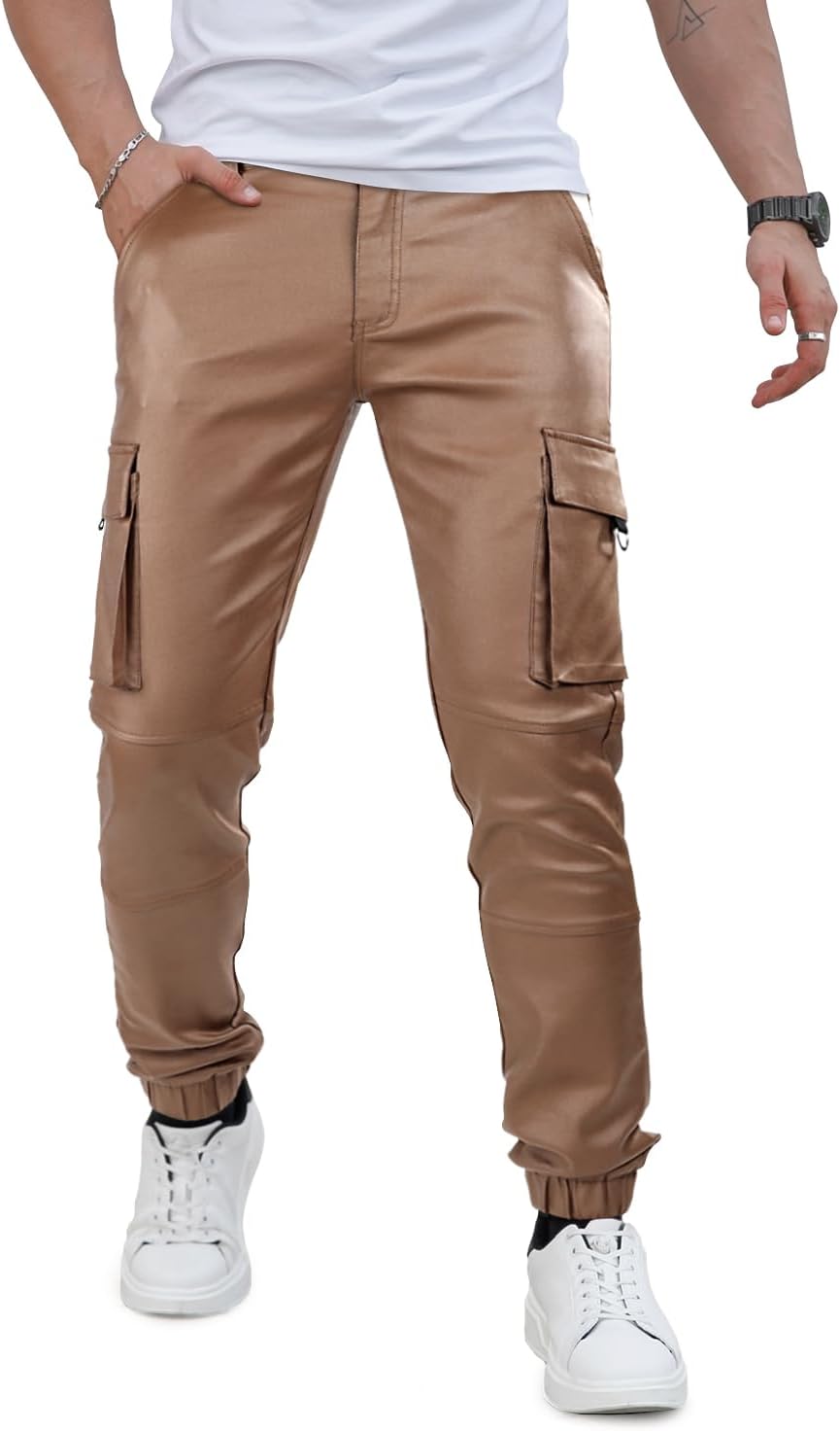GINGTTO Mens Leather Pants Slim Fit Disco Pants for Men Stretch