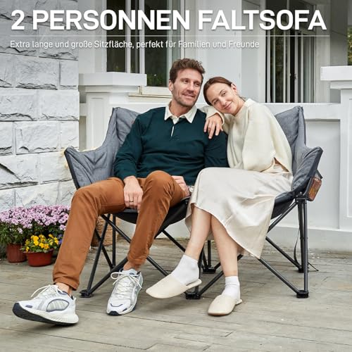 EVER ADVANCED Campingstuhl Faltbar 124CM Breit Campingsofa für 2 Personen Faltsofa 320KG Belastbar, Campingcouch Dick Gepolstert Klappstuhl XXL 2 Sitzer Hohe Lehne für Outdoor Garten Balkon Indoor 3